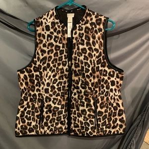 Chico’s Leopard print vest with leather trim